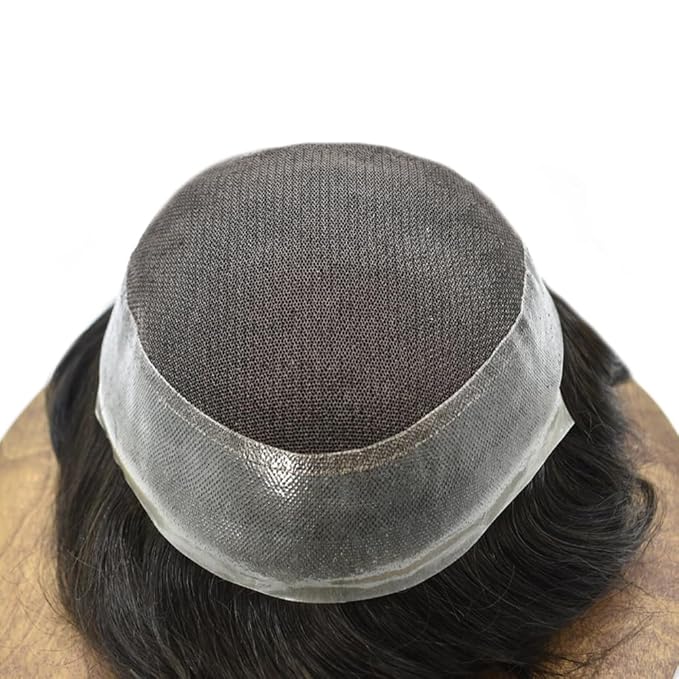 FACE MIRACLE Mens Toupee Lace Front Hairpieces Soft Human Hair Replacement System Natural Hairline Toupee for Men French Lace Poly V-Looped Mens hair Units 5"X7" 1#JET BLACK