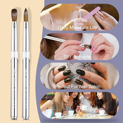 Acrylic Nail Art Brush Size 8, 100% Pure Kolinsky Hair Oval Nail Brush for Acrylic Application, Professional Nail Extension Manicure Tool Striping Nail Drawing Pen for DIY Home Salon