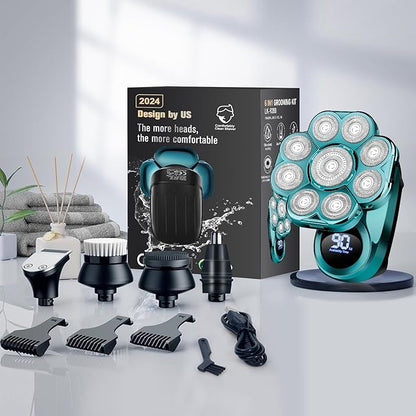 9D Electric Head Shaver for Bald Men, Upgraded 5-in-1 Waterproof Wet/Dry Grooming Kit Electric Shaver for Men, Cordless Rechargeable Bald Head Razor for Home&Travel