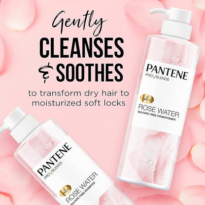 Pantene Sulfate Free Shampoo and Conditioner Set, Rose Water, Soothing and Moisturizing, Infused with Vitamin B5, for all Hair Types, Safe for Color Treated Hair, Pro-V Blend, 17.9 Fl Oz Each, 2 Pack