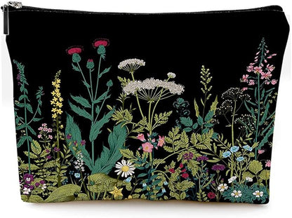 Small Makeup Bag for Purse Cute Canvas Waterproof Cosmetic Bags for Women Zipper Travel Toiletry Pouch-Wildflowers Makeup Bags