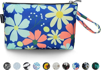 Gloppie Makeup Bag for Women Small Bag for Purse Tiny Travel Cosmetic Bag Zipper Makeup Pouch Klein Blue Flower