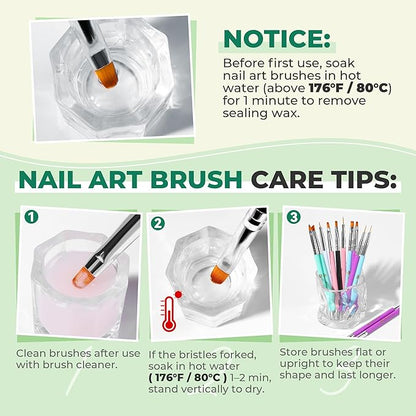 UNA GELLA Nail Art Pens 6PCS Green Color Acrylic Nail Art Design Brush Set with Gel Polish Liner Brushes Double-headed Nail Dotting Tools for DIY Home Salon Manicure Design Supplies