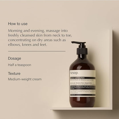 Aesop Geranium Leaf Body Balm | Soothing, Balancing Hydration with Geranium Leaf, Mandarin Rind, Bergamot Rind & Nut Oils | Green Citrus Fresh Scent | 500 mL / 16.9 fl oz