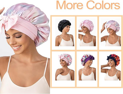 GDTOGRT Satin Silk Bonnet for Sleeping Women - Double Layer Sleep Hair Bonnets Caps for Curly Braid Hair with Tie Band