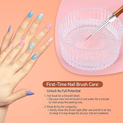 Nail Art Liner Brushes, 5Pcs Wooden Nail Brushes for Fine Drawing & Detailed Nail Art, Gel Polish Painting Tools for Long Lines & Nail Design Sizes 5/8/12/15/20mm（Wood color）