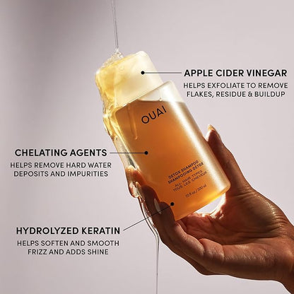 OUAI Detox Shampoo - Clarifying Shampoo for Build Up, Dirt, Oil, Product and Hard Water - Apple Cider Vinegar & Keratin for Clean, Refreshed Hair - Sulfate-Free Hair Care (16 oz)