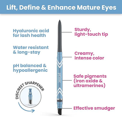 PRIME PROMETICS PrimeEyes Glide Eyeliner for Mature Women – Water-Resistant, Long-Stay and Mess-Proof – Gel Cream Texture, Discreet Sharpener and Effective Smudger (Sapphire (blue))