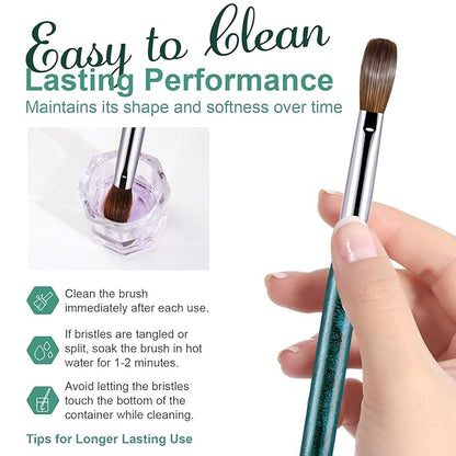 Acrylic Nail Brush Size #14, 100% Pure Kolinsky Nail Art Brushes for Acrylic Application, Sturdy Starry Handle Oval Shaped Nail Design Tools for Professional Manicure DIY, Green