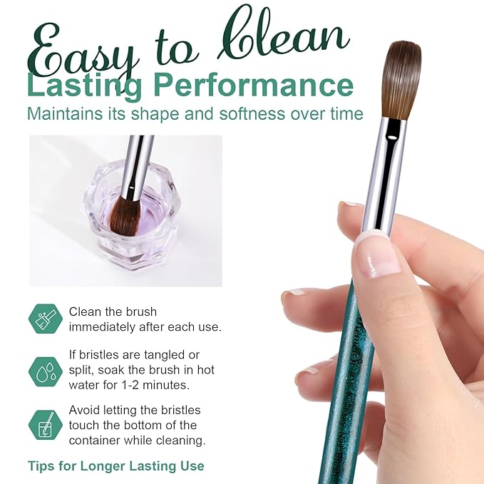 Acrylic Nail Brush Size #18, 100% Pure Kolinsky Nail Art Brushes for Acrylic Application, Sturdy Starry Handle Oval Shaped Nail Design Tools for Professional Manicure DIY, Green