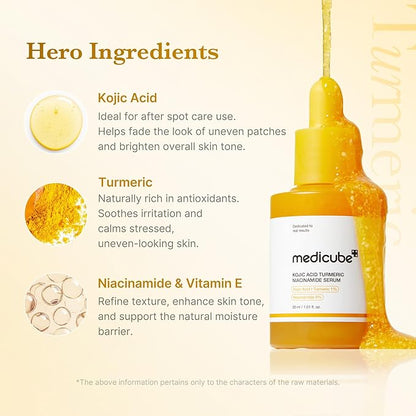 medicube Kojic Acid Turmeric Clarifying & Balancing Capsule Serum for Troubled Skin | Soothing & Brightening Facial Serum | Niacinamide & Glow Capsules for Hydration and Barrier Support | 1.01 fl.oz