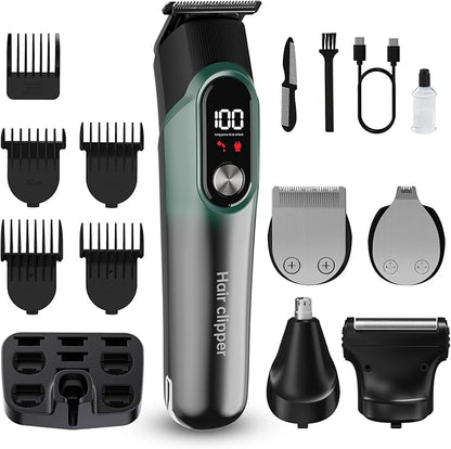RUIBO Hair Clippers for Men Professional 5 in 1 Cord/Cordless Beard Nose Ear Body Grooming Hair Clipper Trimmer with Smart Charge Technology (Green)