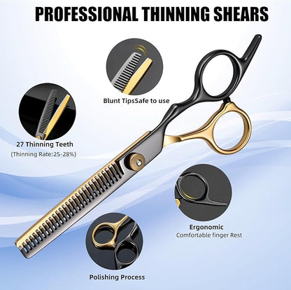 13 PCS Hair Cutting Scissors Shears Kits，Professional Haircut Scissors Kit with Cutting Scissors，6.5 Inches Hair Cutting Scissors Kit for Men/Women/Kids/Salon & Home