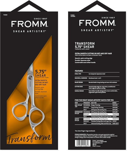 Fromm Transform 5.75" Extra Smooth Hair Cutting Shears for Wet and Dry Hair, Polished Silver Japanese Steel Scissors with Beveled Blade