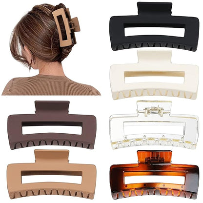 4 Inch Big Hair Claw Clips 6 Pcs Large Claw for Thick Hair Square Hair Clips for Women Rectangle Hair Clips Nonslip Acrylic Banana Jaw Clips Hair Accessories for Girls (Amber)