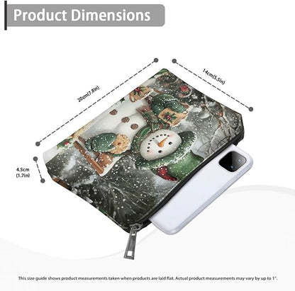 COEQINE Mini Cosmetic Bags for Women Leather Makeup Bag Large Travel Make up Brush Case Toiletry Bag for Womens Holiday Birthday Christmas Gifts,Cute Snowman Designer