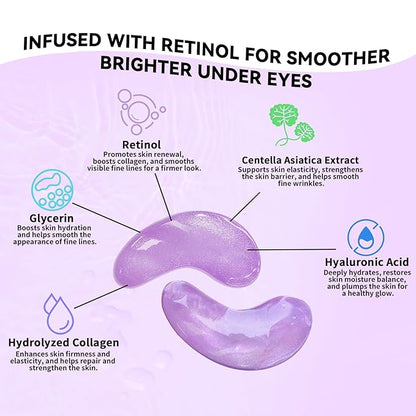 Retinol Under Eye Patches (24 Pairs), Purple Eye Masks for Dark Circles, Puffy Eyes & Wrinkles, Firming Collagen Eye Patches, Vegan Cruelty-Free Skincare Gifts for Her