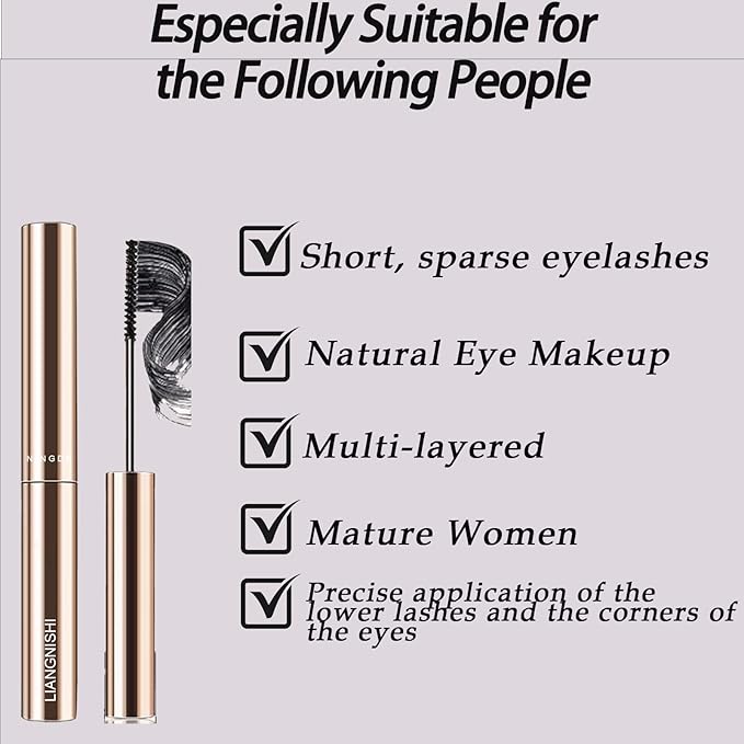 Black Mascara for Fine Short Lash & Older Women & Mulit-layered Lashes, Ultimate Length Volumizing Lower Bottom Lashes Mascara, Ultra-Precise Slim Adjustable Brush to Any Angle, Smudge-proof