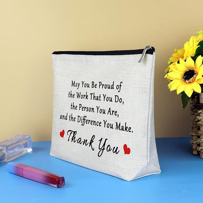 Thank You Gift for Women Makeup Bag Inspirational Appreciation Gift for Employee Volunteer Social Worker Nurse Teacher Friends Thanksgiving Graduation Birthday Gifts Cosmetic Bag Travel Pouch