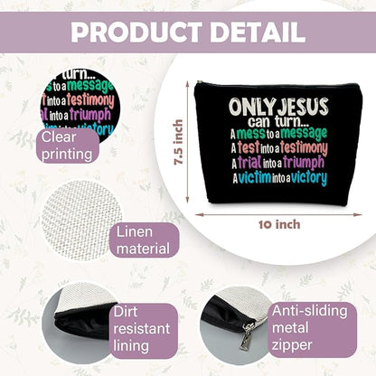 Christian Makeup Bag - Christian Gifts for Women, Only Jesus Can Turn Makeup Bag Cosmetic Bag, Religious Gifts