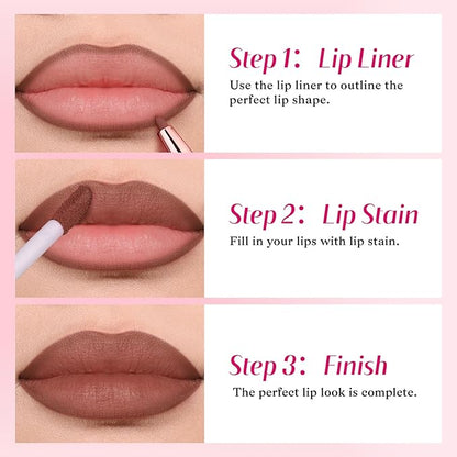 bayfree 2-IN-1 Lip Liner and Lip Stain, High Pigmented Long Lasting Velvet Lip Tint, Well-Defined Lipliner, Weightless Waterproof Not Animal Tested, Matte Finish Makeup