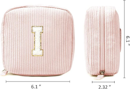 LETGO Birthday Gifts for Women Small Personalized Initial Monogram Makeup Bag,Preppy Corduroy Makeup Bags Travel Toiletry Bag Cute Pouch Purse for Her Mom Girlfriend Wife Sister Teacher Bridesmaid