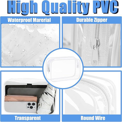 3 Pack Clear Makeup Bags, Waterproof Toiletry Bag with Zipper, Transparent Travel Cosmetic Bag, TSA Approved Clear Organizer Bags, PVC Cosmetic Pouch Case for Vacation Airport Airline Compliant