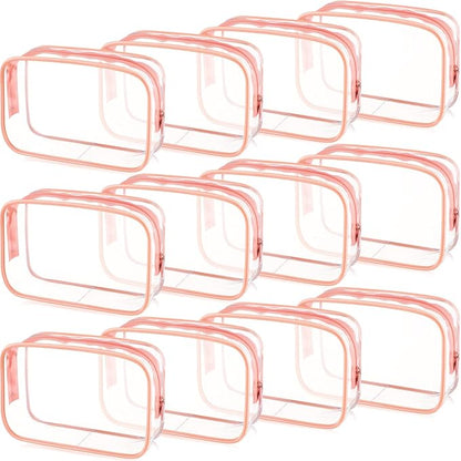 Weewooday 12 Pieces Clear Makeup Bags Cosmetic Storage Bags PVC Zipper Pouches Travel Waterproof Makeup Plastic Case for Women Organizing Toiletries Traveling Bathroom(Small,Pink)