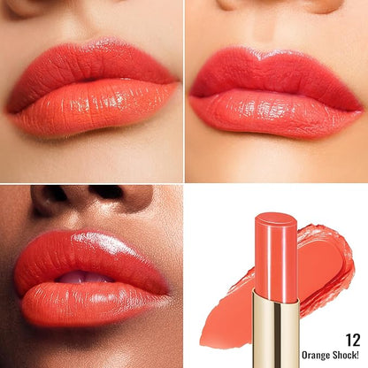 Oulac Moisturizing Shine Lipstick For Women Christmas Set 2PCS, 2 in 1 Tinted Lip Balm for Winter, Hydrated Juicy and Glossy Lip Color for Dry, Cracked and Chapped Lips, Vegan [04+12]