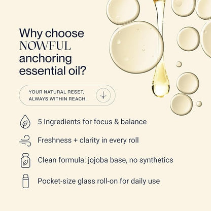 Anchoring Essential Oil Roll-On for Focus, Energy & Stress Relief - Awaken Senses with Pure Peppermint, Eucalyptus, Lemon & Rosemary Essential Oil Blend | Amplify Mood and Mental Clarity - 10ml