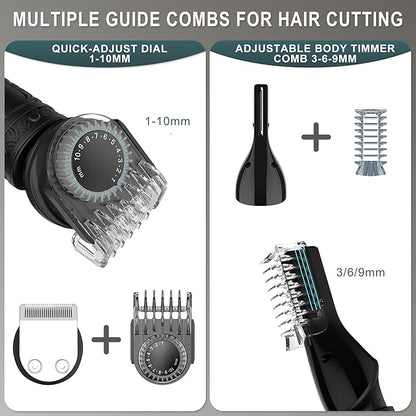 Beard Trimmer for Men Professional Mens Beard Grooming Kit T-Blade Trimmer Electric Shaver Razor Nose Body Trimmer Hair Cutting Kit Cordless 7 in 1 Black