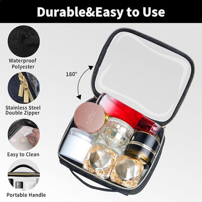Travel Toiletry Bag,2 Pack Clear Makeup Bags with Handles,180°Opening Clear Cosmetic Bags for Traveling Women,Men,Travel Essentials,Black