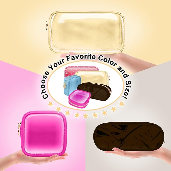 Mini Clear Travel Makeup Organizer Bag for Purse, Small Cute Makeup Bag Preppy Cosmetic Zipper Pouch Purse, Transparent PVC & Nylon Waterproof Coin Pouch Sanitary Napkin Storage Bag for Women(Beige)