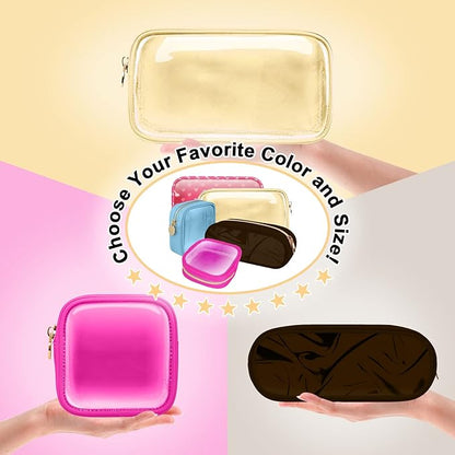 Mini Clear Travel Makeup Organizer Bag for Purse, Small Cute Makeup Bag Preppy Cosmetic Zipper Pouch Purse, Transparent PVC & Nylon Waterproof Coin Pouch Sanitary Napkin Storage Bag for Women(Beige)