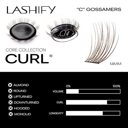 Lashify Curl 14mm Gossamer Eyelash Extensions Refill, Ash Color, DIY False Lashes for a Natural Look