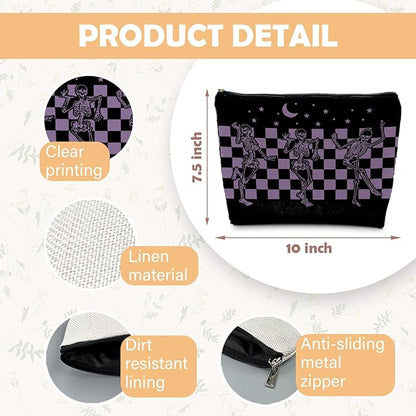 Funny Gothic Skeleton Makeup Pouch, Halloween Gifts for Women, Witchy & Dark Academia Makeup Bag, Horror Accessory (Purple)