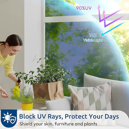 rabbitgoo Window Privacy Film One Way Window Tint for Home, Removable Reflective Heat Sun Blocking Anti UV Glass Door Covering, Mirror Tinting Film House Office, 35.4 in X 6.5 Feet, Blue Silver