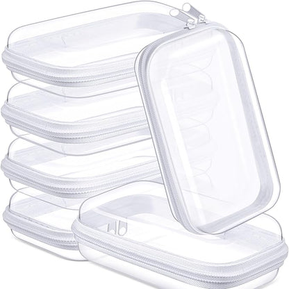 Sanwuta 6 Pcs Clear Hard Zipper Case Hard Plastic Zipper Pouches Makeup Bag Pencil Pouches Transparent Cases for Snacks Plastic Storage Organizer Box for Travel(White,7.48 x 3.94 x 2 Inch)