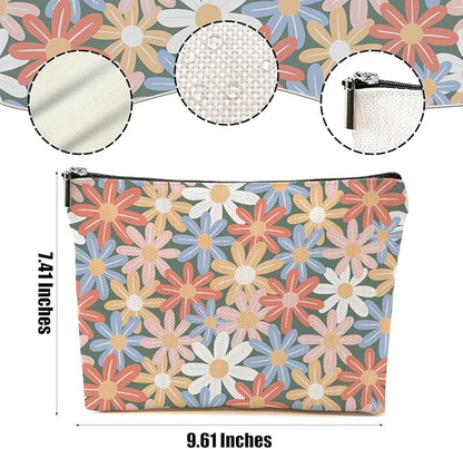 Vintage Daisy Flowers Makeup Bag Floral Cosmetic Bag Friend Friendship Gifts for Women Girls Sister Coworker Daughter Botanical Travel Organizer Zipper Pouch Christmas Thanksgiving Birthday Gifts