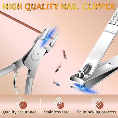 Manicure Set 16 In 1 Professional Stainless Steel Pedicure Kit Toenail Clippers Set Mens Grooming Kit Fingernail Kit for Women with Luxurious Travel Bag, Suitable for Home, Travel, and Salon (Brown)