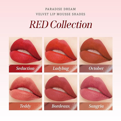 DEARDAHLIA Paradise Dream Velvet Lip Mousse (Seduction) - Vegan Soft-Matte Lip Tint with Lightweight, Buildable, Long-Lasting Color, Whipped Mousse Texture. Cruelty-Free. 0.21 Fl oz