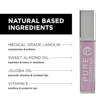 Pure Illumination Light-Up Lip Gloss with LED-Lit Applicator Brush + Side Mirror, Non-Sticky, Moisturizing Hydrating Lip Glosses with Lanolin, Jojoba Oil, & Vitamin E, On Pointe