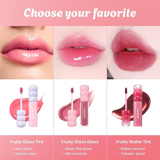COLORGRAM Fruity Glass Tint #1004 Pink Gloss | Hydrating Lip Gloss for All-Day Wear | Long Lasting Moisturizing