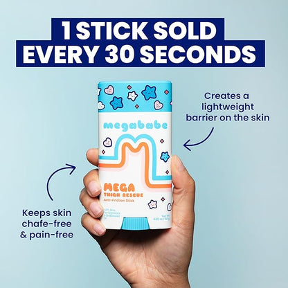 Megababe Mega Thigh Rescue | Jumbo Size Anti-Chafe Stick | Prevents Skin Chafe & Irritation | Thighs, arms, Bra-Lines & More | Summer Vacation Essentials | 3.25oz (Pack of 1)
