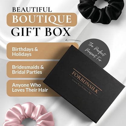 100% Pure 22 Momme Mulberry Silk Scrunchies (Set of 3) | Highest grade (6A) Luxury Hair Ties| (Black,White,Pink) | (Black, Standard)