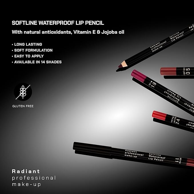 Radiant Professional Waterproof Lip Liner Pencil - Long Lasting Lip Liner for Defined Lips - Soft & Creamy Lipliner with Vitamin E - 1.20 g, (10 CHERRY)