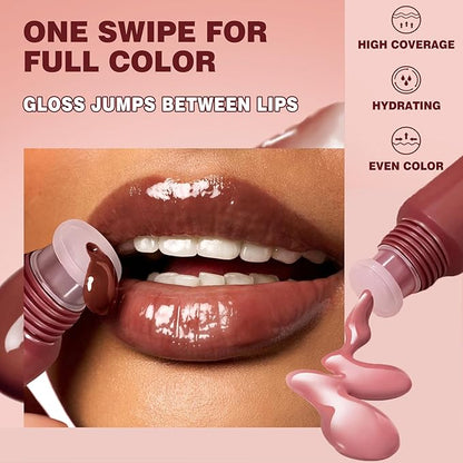 Tinted Lip Serum Gloss – Hydrating Lip Plumper with Natural Shine, Nourishing Hydration with Polypeptide Non-Sticky, Long-Lasting Color, Moisturizing Lip Makeup (4Pcs)