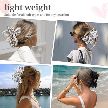 Bow Claw Clips Bow Hair Clips Black White 3PCS Big Hair Bows for Women Butterfly Styling Large Hair Clips for Thick Hair for Girls Hair Accessories for Teen