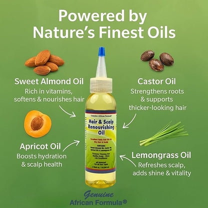 Hair & Scalp Renourishing Oil 4oz (118.29ml) | Lightweight Natural Treatment with Essential Oils, Shea Butter & Vitamin E | Strengthens, Nourishes & Restores Dry, Brittle Hair & Split Ends