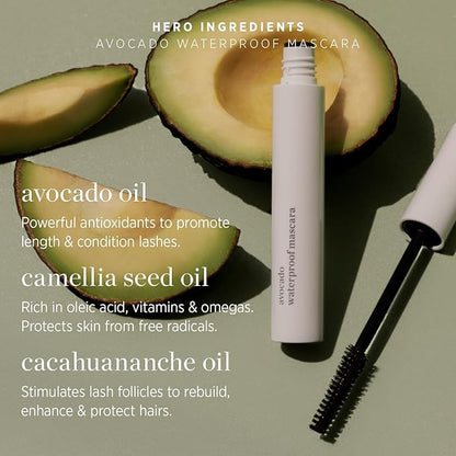 Ere Perez - Avocado Waterproof Mascara | Lengthen, Nourish, Enhance, Strengthen | Long-Lasting, Sensitive Eye Safe | Mamey + Camelia Oils | Vegan, Cruelty-Free, Clean Beauty (Black, 0.35 oz | 10 ml)